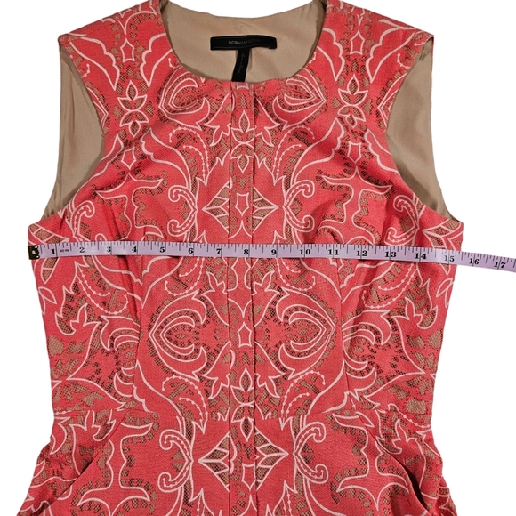 BCBG MaxAzria "Chrystal" Flounce Hem Lace Dress, Pink Coral, Size 0, NWOT - Picture 2 of 16